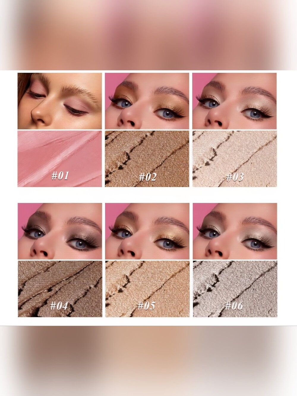 6pc. Metallic & Matte Cream Eyeshadow Sticks- Rose Gold & Brown- Built In Brush - Picture 2 of 10